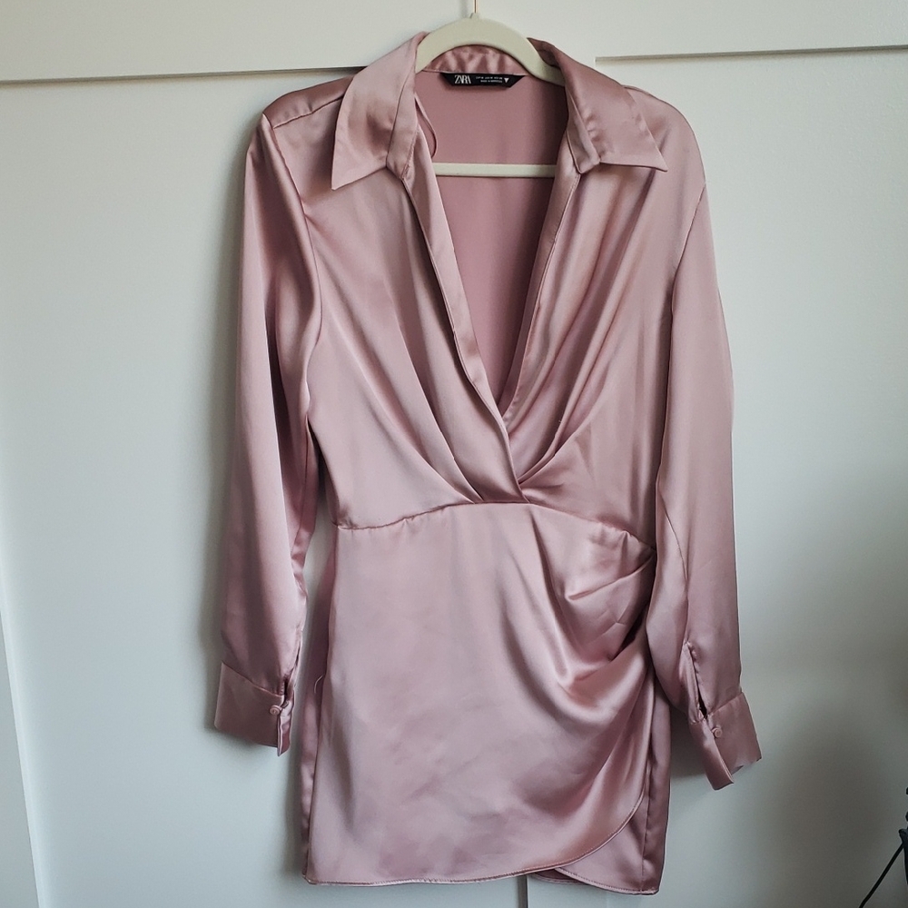 Zara Blush Satin Draped Top